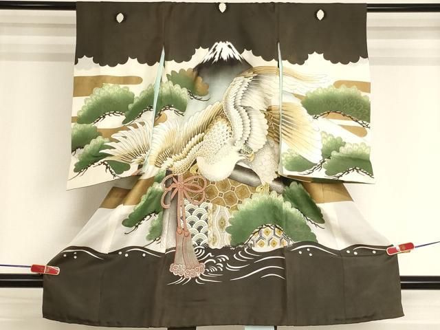 平和屋着物[]お宮参り　男の子　祝着　産着　初着　のしめ　刺繍　鷹　富士山　松　金糸　金彩　逸品　AABJ5243ja 14,625円