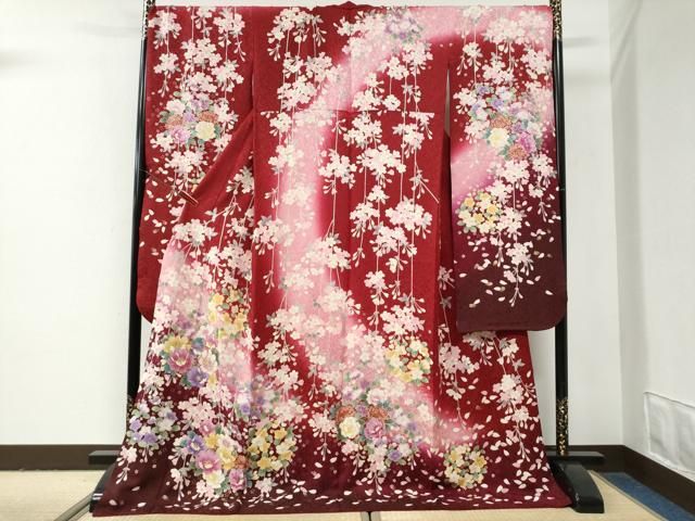 平和屋着物●豪華振袖　駒刺繍　草花文　暈し染め　金通し地　正絹　逸品　CABG0984yc