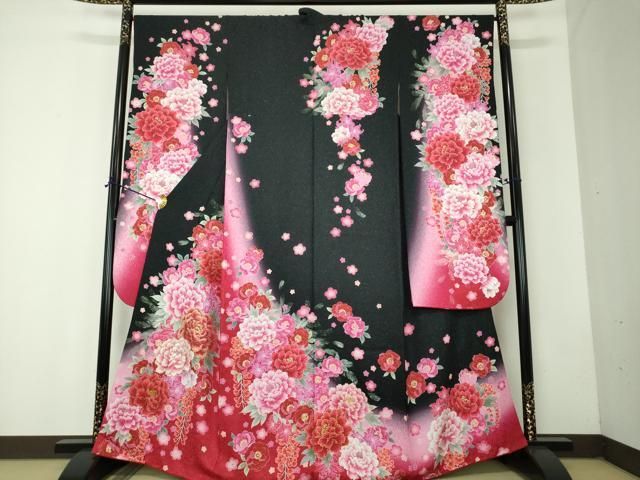 平和屋着物●豪華振袖　刺繍　舞桜　草花文　暈し染め　金糸　銀通し地　正絹　逸品　DABF7813ps