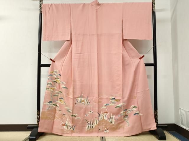 平和屋着物●豪華色留袖　駒刺繍　浜松籬草花文　金彩　正絹　逸品　CABG0950yc