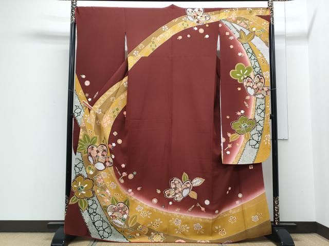 平和屋着物●女優・後藤久美子ブランド　豪華振袖　舞花文　暈し染め　金彩　鬼しぼ縮緬　正絹　逸品　CABH3632th