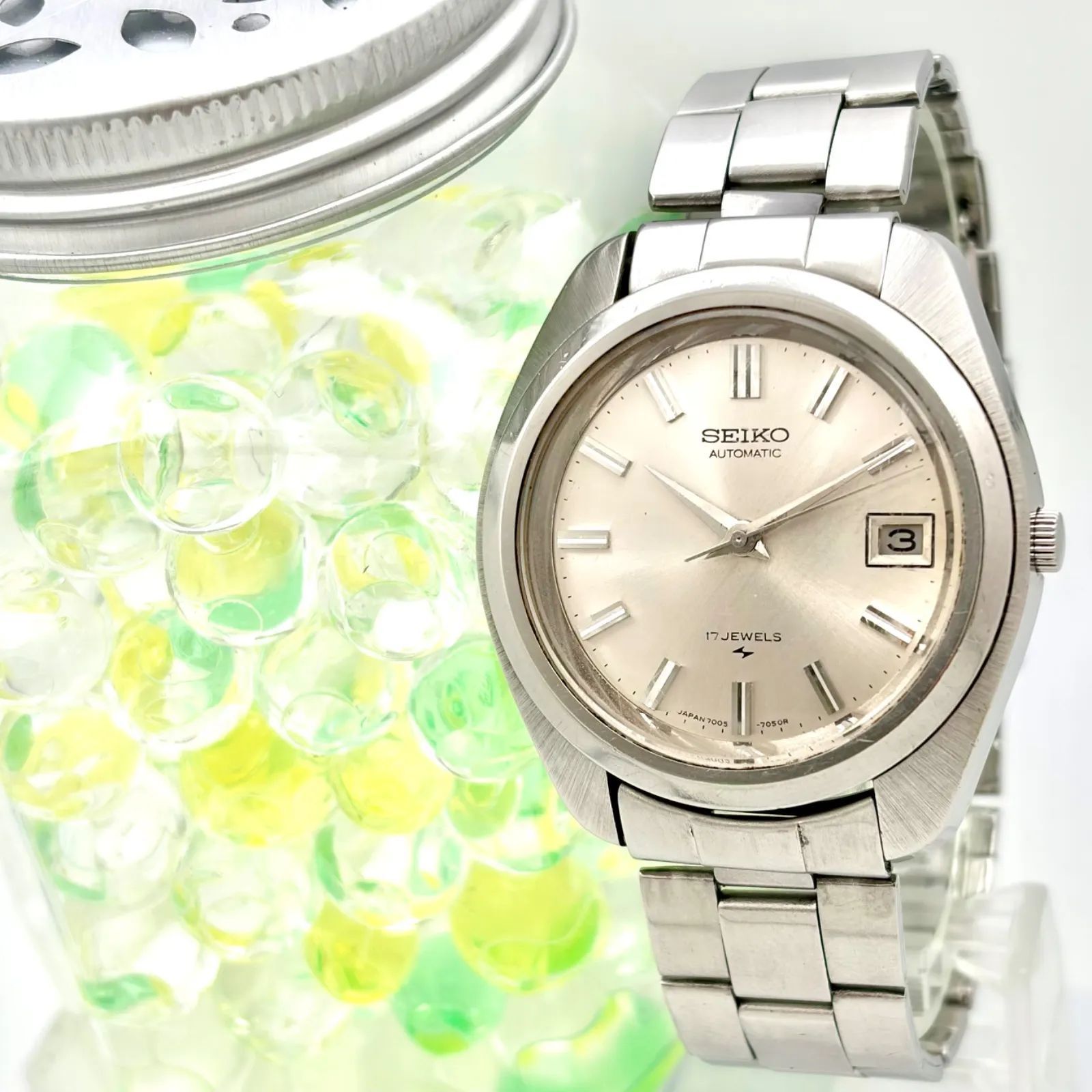 【稼働】SEIKO セイコー 機械式 自動巻き メンズ 腕時計 シルバー デイト 7005-7030 061697 純正ベルト