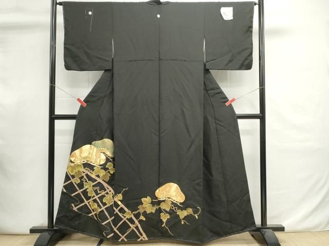 平和屋着物□豪華黒留袖 駒刺繍 籬蔦の葉松文 金彩 正絹 逸品