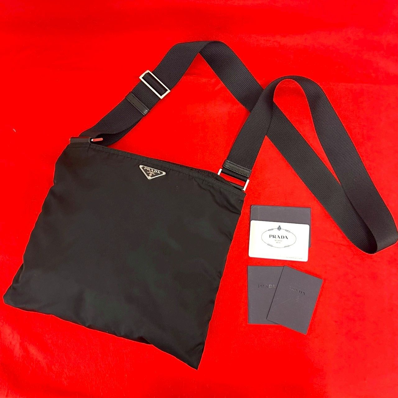 美品】 PRADA プラダ トートバッグ ナイロン 三角プレート ブラック 極