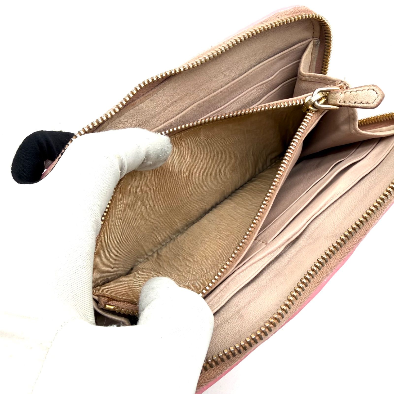 PRADA pink leather wallet round fastener ladies NAPPA GAUFFRE