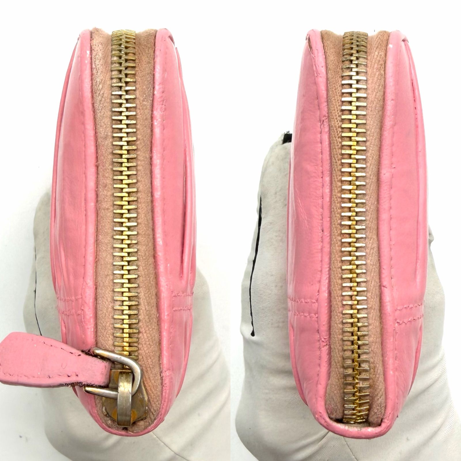 美品　PRADA ナッパゴーフル　長財布　レディース　ラベンダー PRADA pink leather wallet round fastener ladies NAPPA GAUFFRE