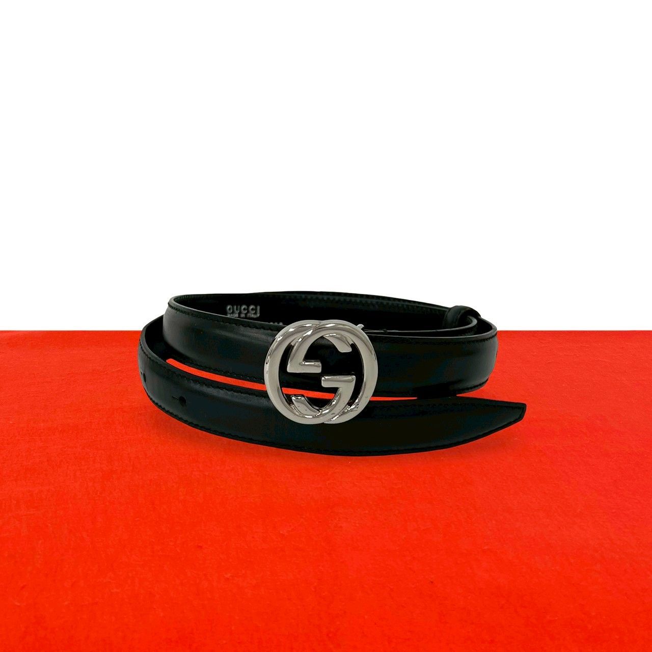 極 美品 GUCCI グッチ インターロッキングG 金具 レザー 本革 ベルト