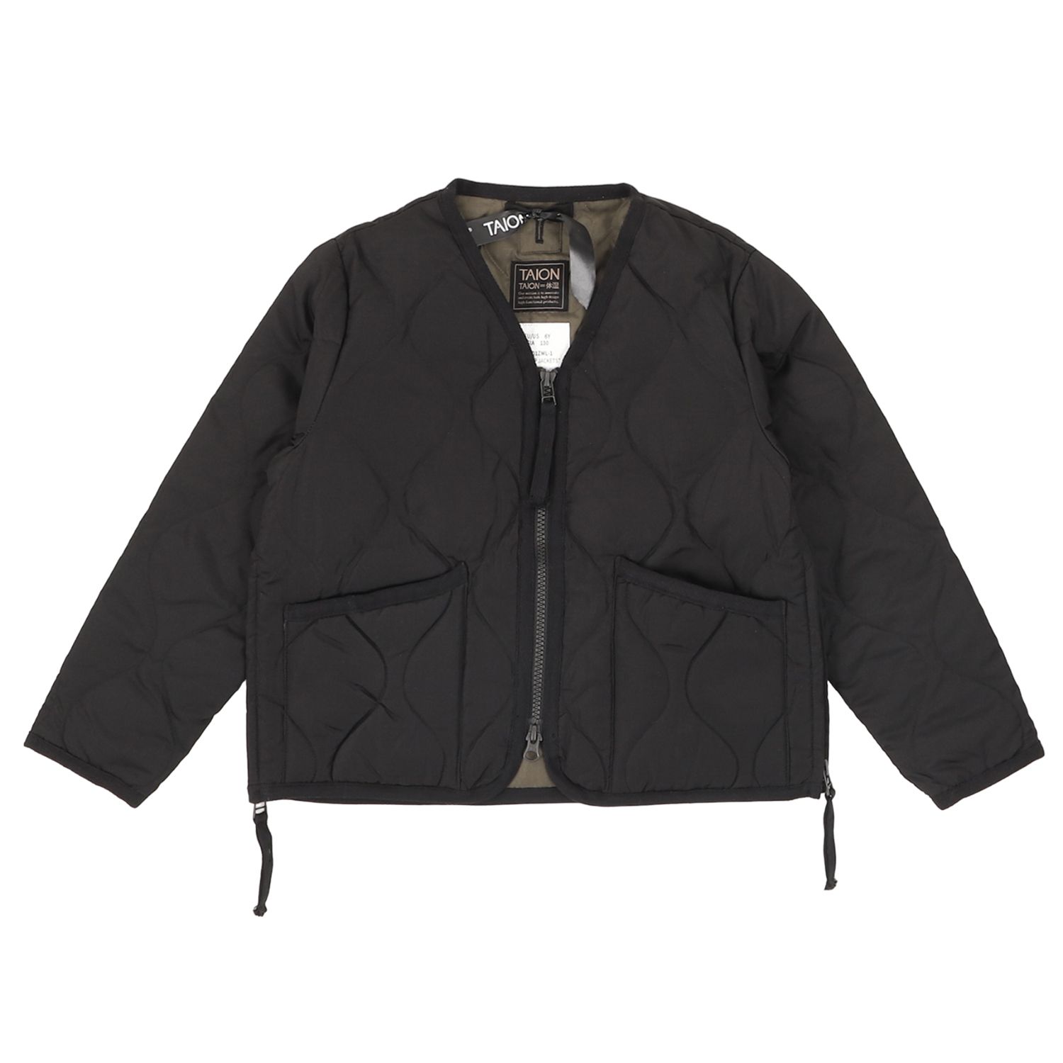 TAION タイオン ダウン ジャケット アウター ミリタリー Vネックジップ キッズ MILITARY V-NECK ZIP DOWN JACKET TAION-K101ZML-1、ブラック