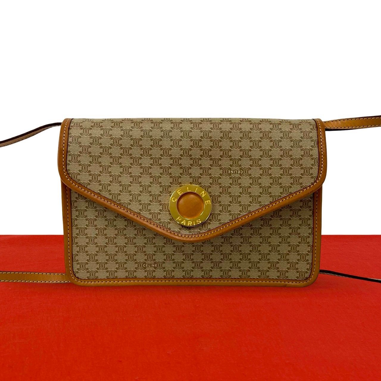 極 美品 CELINE セリーヌ ヴィンテージ サークル ロゴ 金具 マカダム