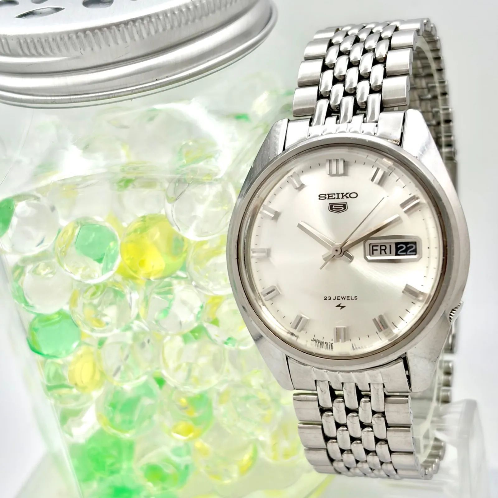 【稼働】SEIKO5 セイコー5 機械式 自動巻き メンズ 腕時計 シルバー デイデイト 5126-8060 852866 純正ベルト