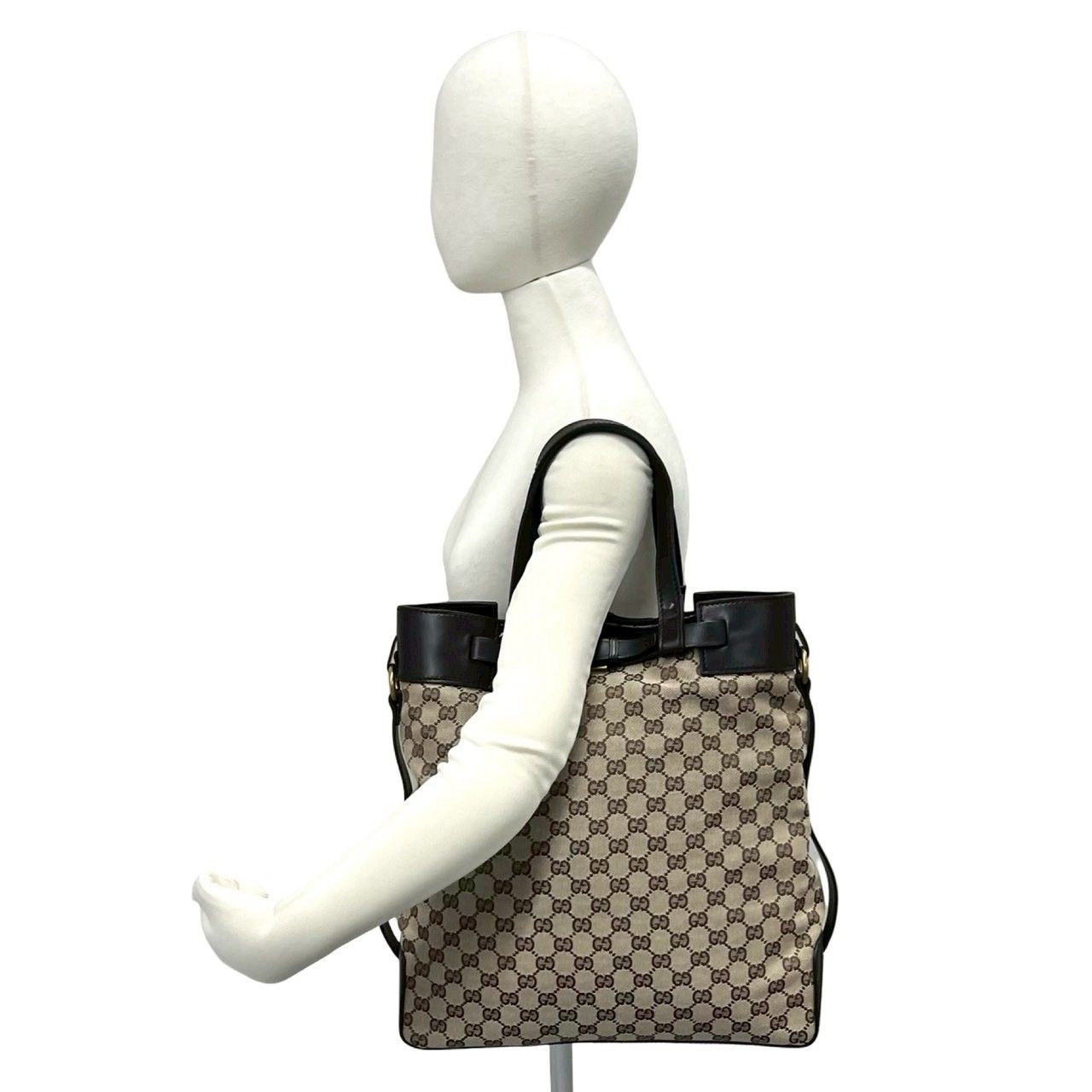 極 美品 GUCCI グッチ ロゴ 金具 GG 柄 キャンバス レザー 本革 トート