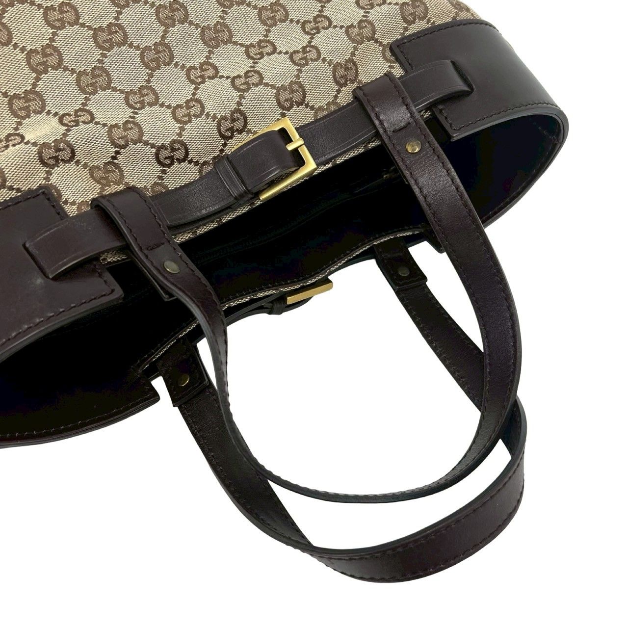 極 美品 GUCCI グッチ ロゴ 金具 GG 柄 キャンバス レザー 本革 トート