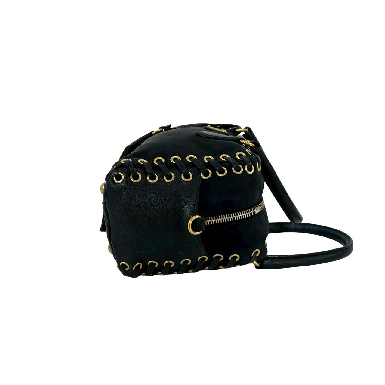 極 美品 PRADA プラダ 三角ロゴ 金具 ナイロン レザー 本革 スタッズ