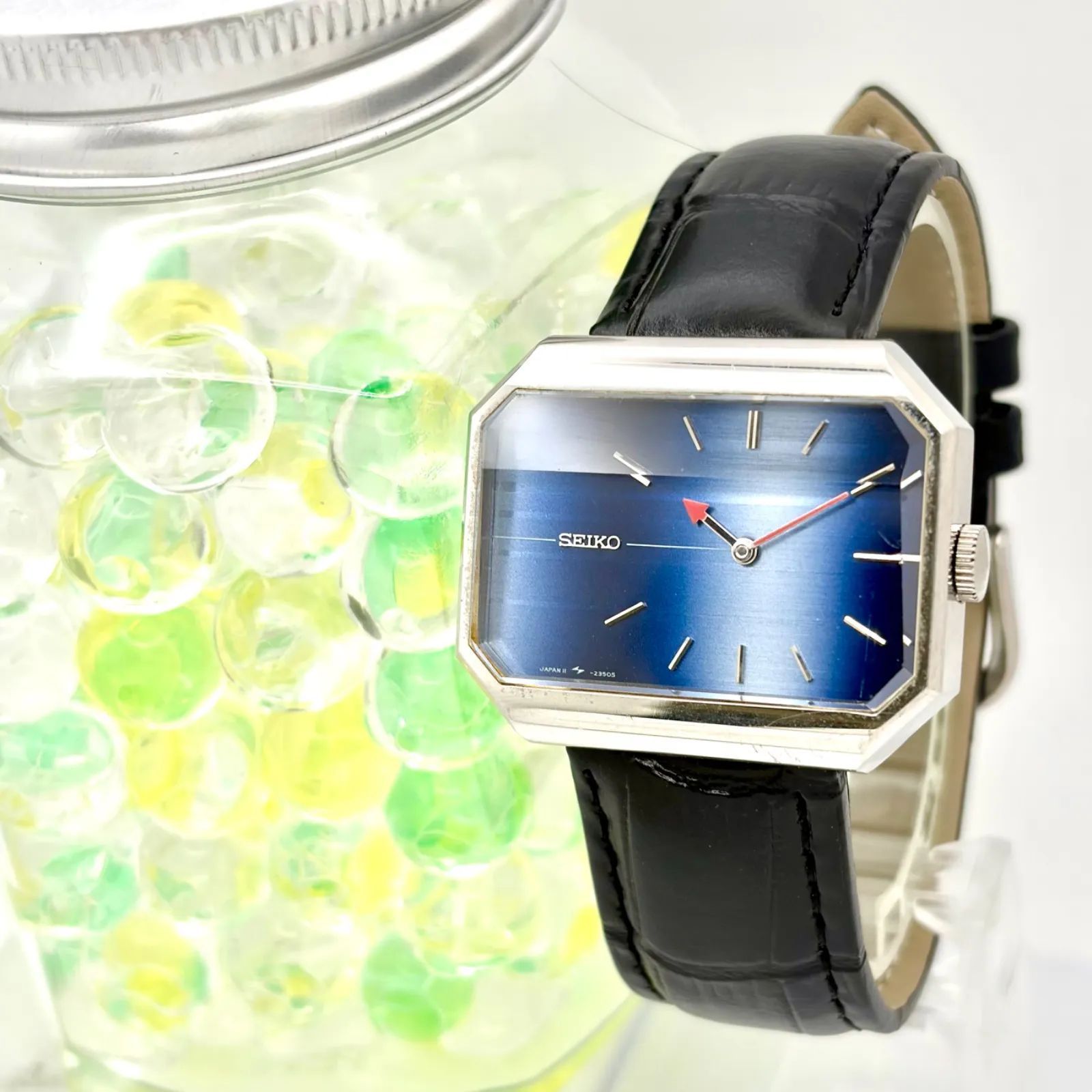 【希少/稼働】SEIKO セイコー Bella ベラ 機械式 手巻き メンズ 腕時計 グラデーションブルー カットガラス オクタゴン 11-3780 390512 新品ベルト