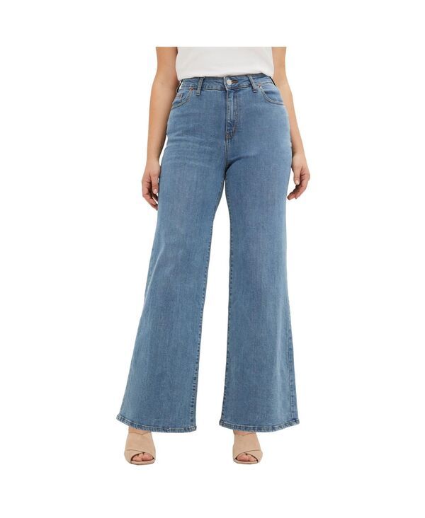 Ellos レディース ボトムス デニムパンツ ワイドレッグ ジーンズ ellos Womens 5Pocket Wide Leg Jeans Medium stonewash