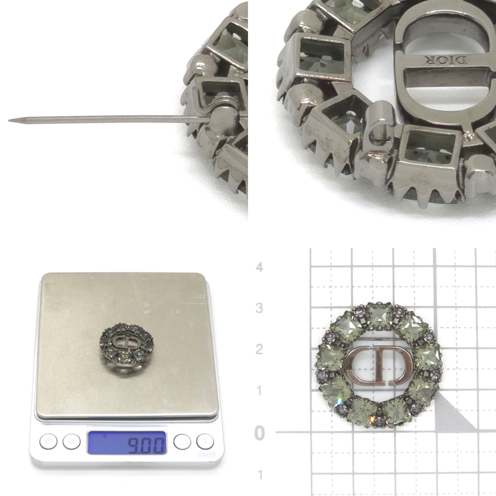 DIOR ディオール Petit CD ブローチ 横3.05㎝ サークル グレー系カラー
