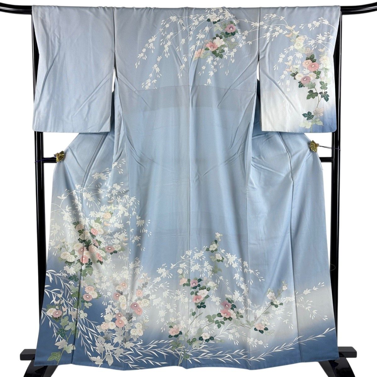 訪問着 身丈163cm 裄丈68cm L 袷 菊 桜 金彩 ぼかし 水色 正絹 秀品