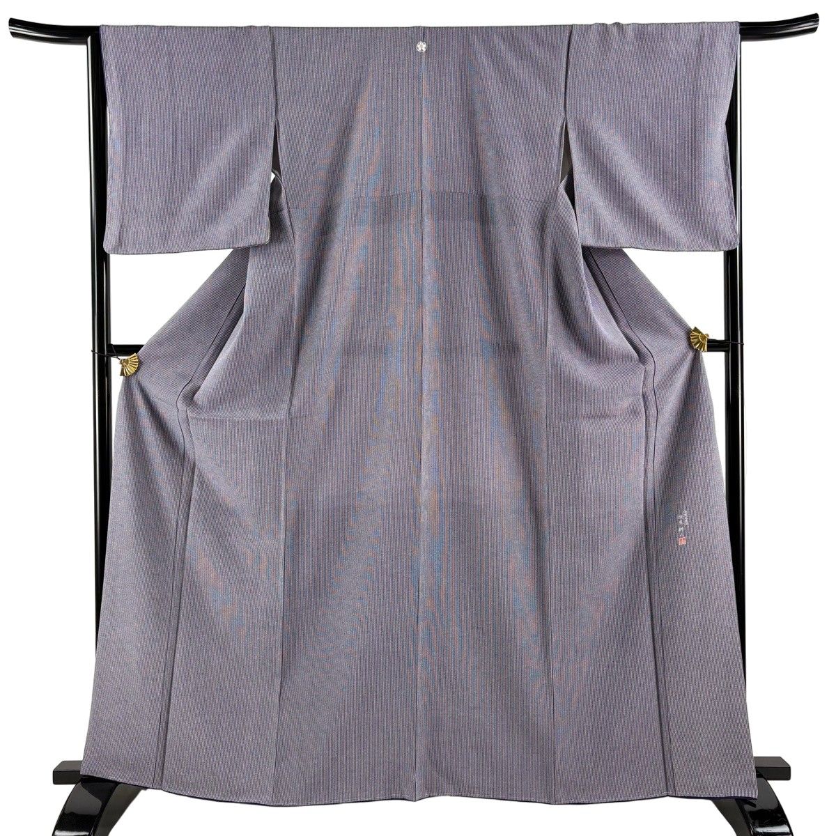 【美品】 江戸小紋 身丈163cm 裄丈66cm M 袷 坂尻耕人 落款 縦縞 鮫 青紫 正絹 秀品 一つ紋 【中古】