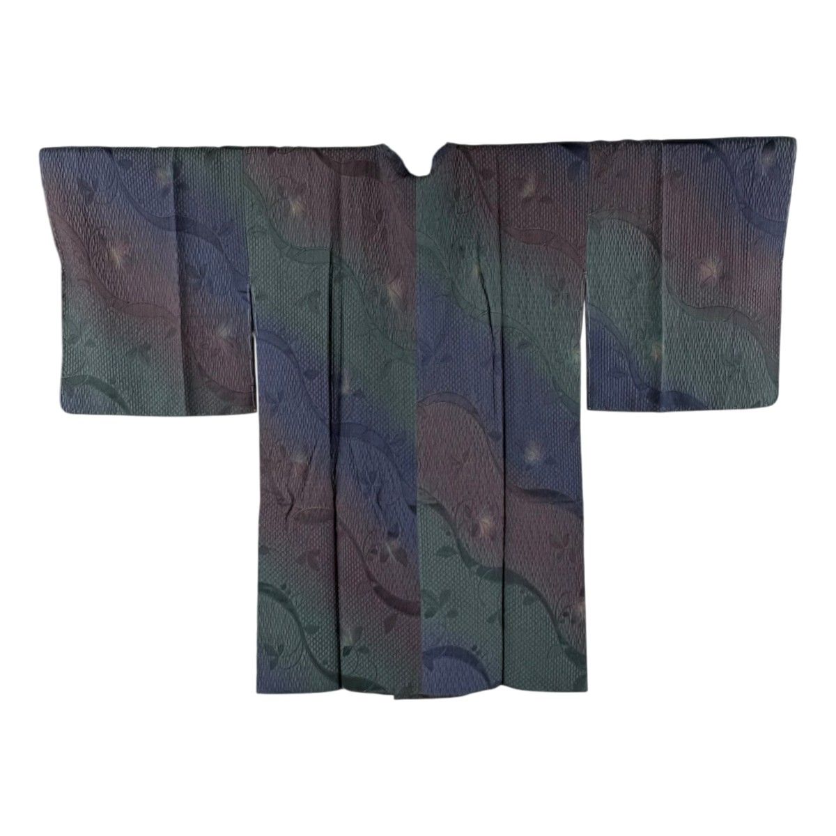 【美品】 道行 身丈95cm 裄丈67cm M 和装コート 角衿 落款 地紋 ぼかし 灰紫 正絹 秀品 【中古】