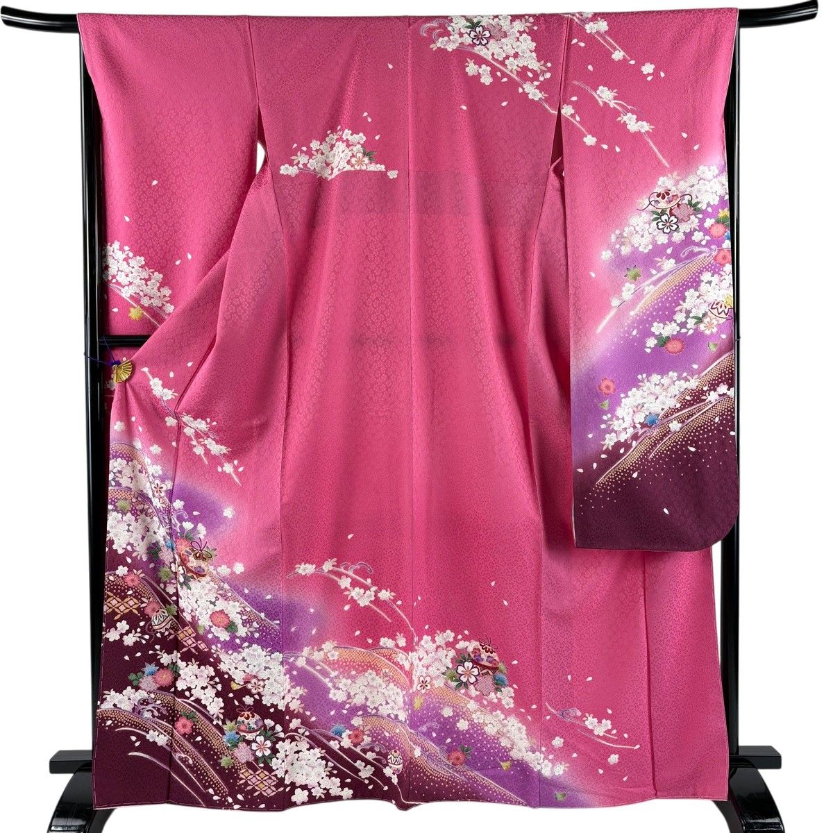 【美品】 振袖 身丈167.5cm 裄丈66cm M 袷 鈴 桜 金糸 金彩 ピンク 正絹 秀品 【中古】 9,086円