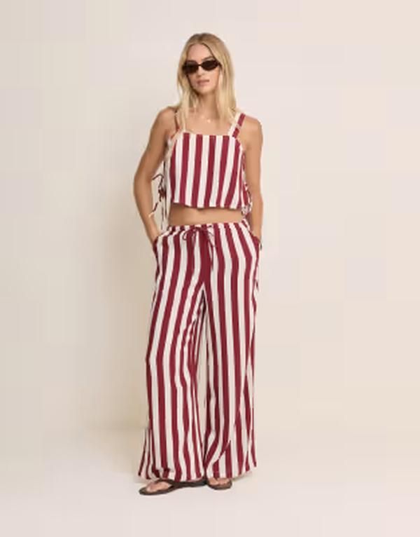 ノーバディーズ チャイルド レディース ボトムス カジュアルパンツ ワイドレッグ リネン Nobodys Child Reese linen blendrawstring wide leg pants
