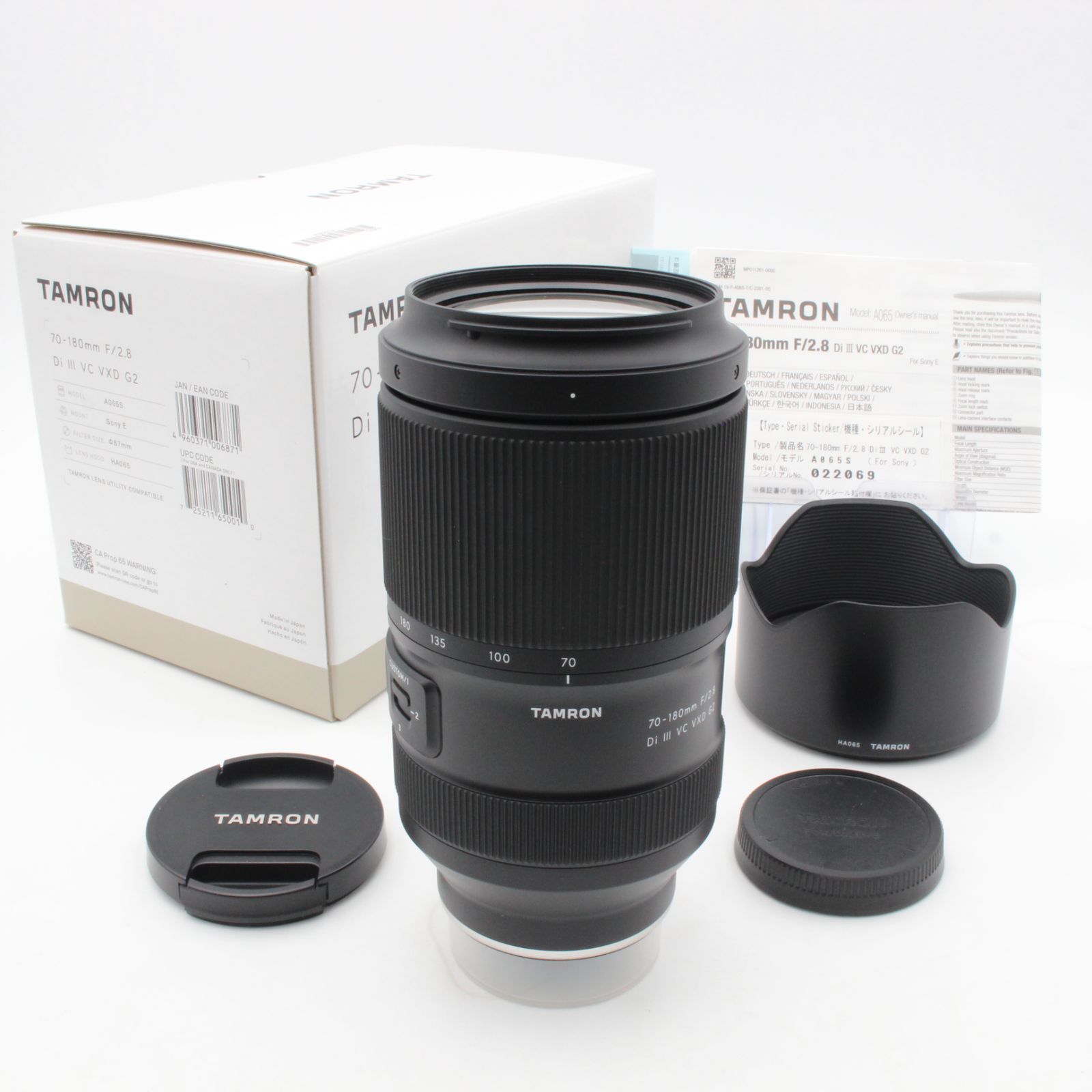 【ほぼ新品】 TAMRON タムロン 70-180mm f2.8 Di III VC VXD G2 A065 tamron ソニー用Eマウント 元箱(内部緩衝材あり)付属品付き 114007