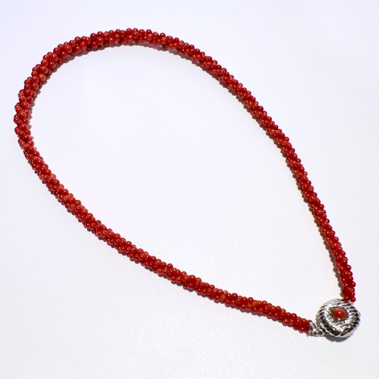 SV 天然 珊瑚 サンゴ 三連 ネックレス レッド 42.5cm 2～4mm 17.6g 