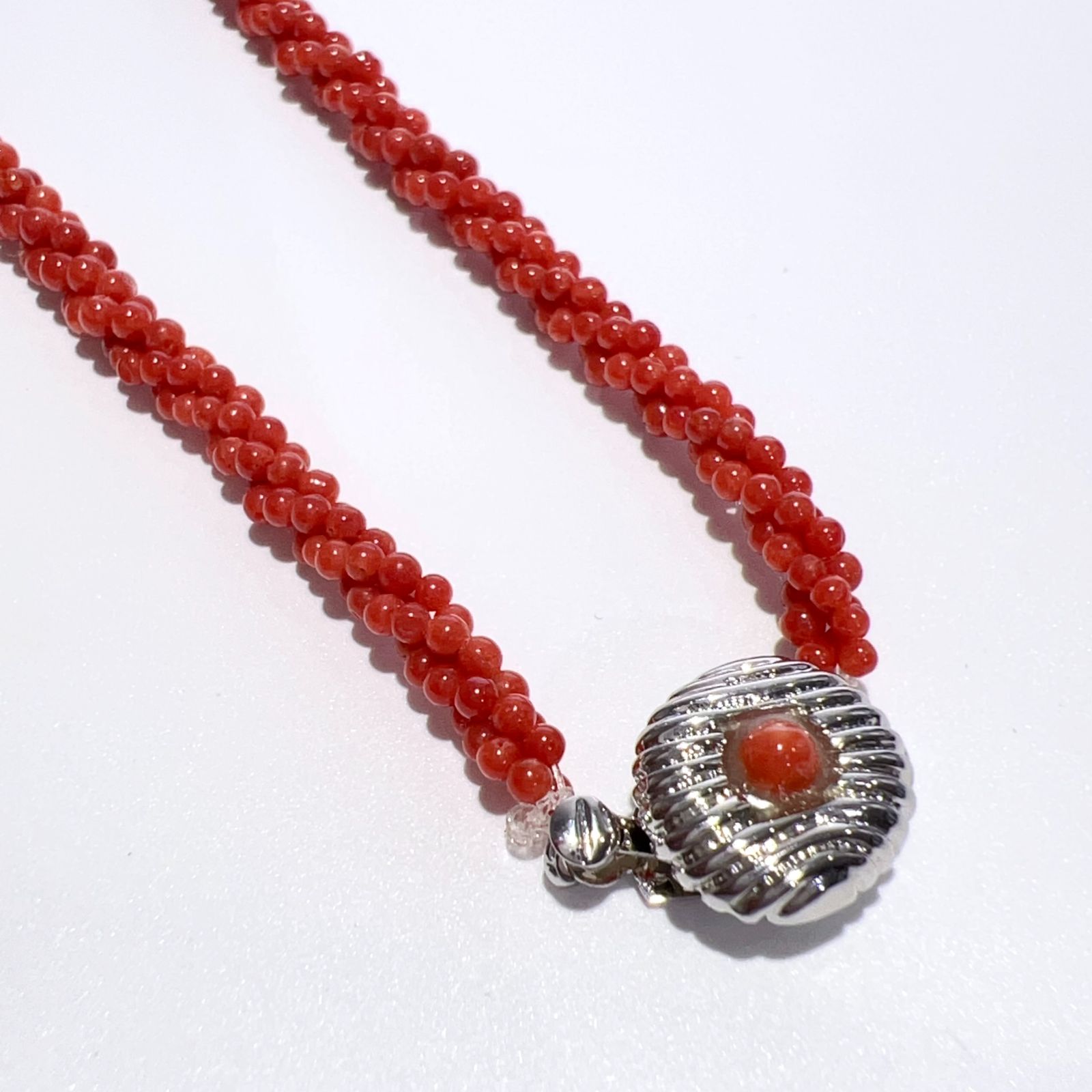 SV 天然 珊瑚 サンゴ 三連 ネックレス レッド 42.5cm 2～4mm 17.6g 