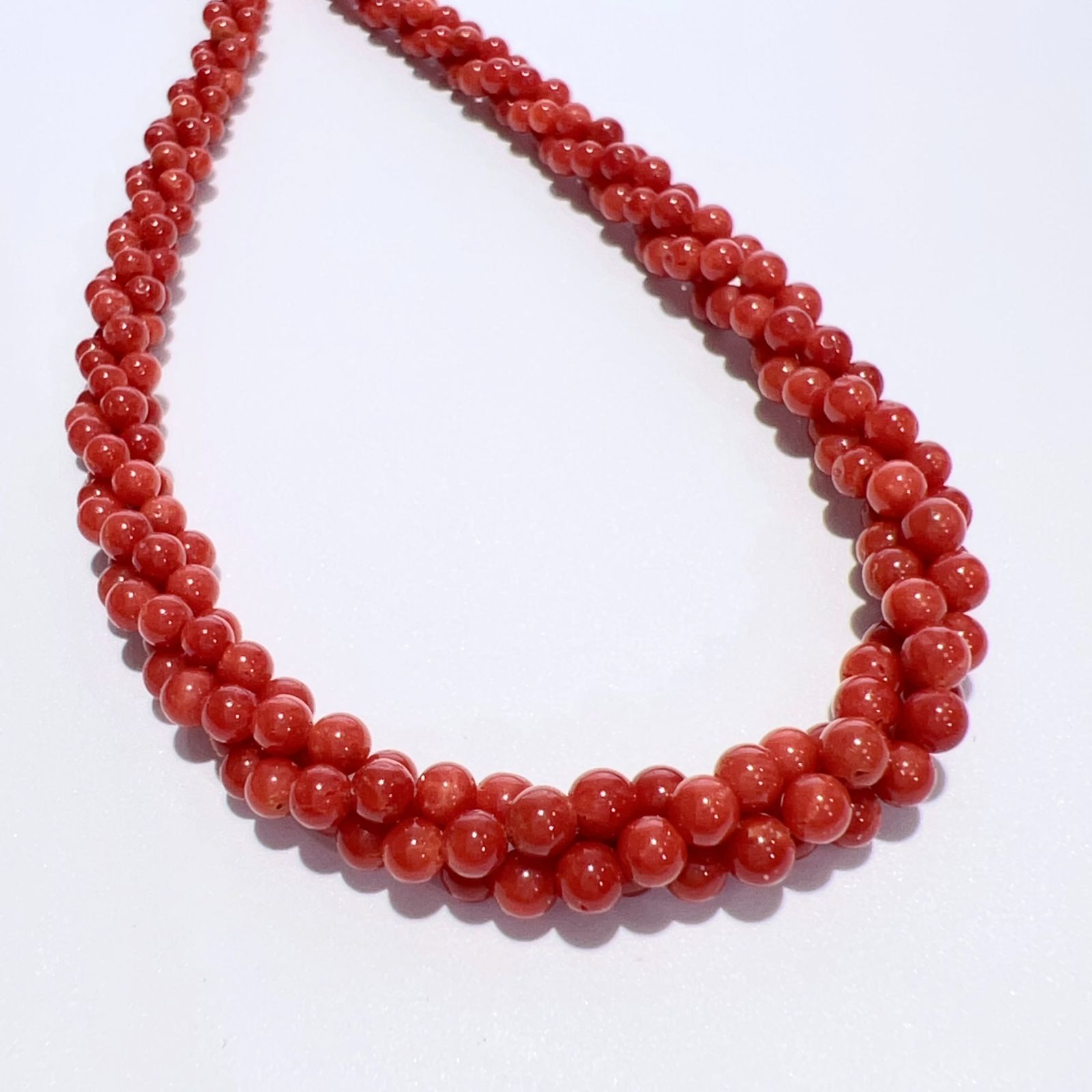 SV 天然 珊瑚 サンゴ 三連 ネックレス レッド 42.5cm 2～4mm 17.6g レディース アクセサリー ファション小物 美品 aua22855080603