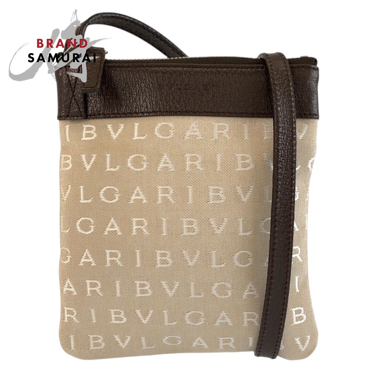 美品 BVLGARI ブルガリ ロゴマニア ベージュ ブラウンシルバー金具 