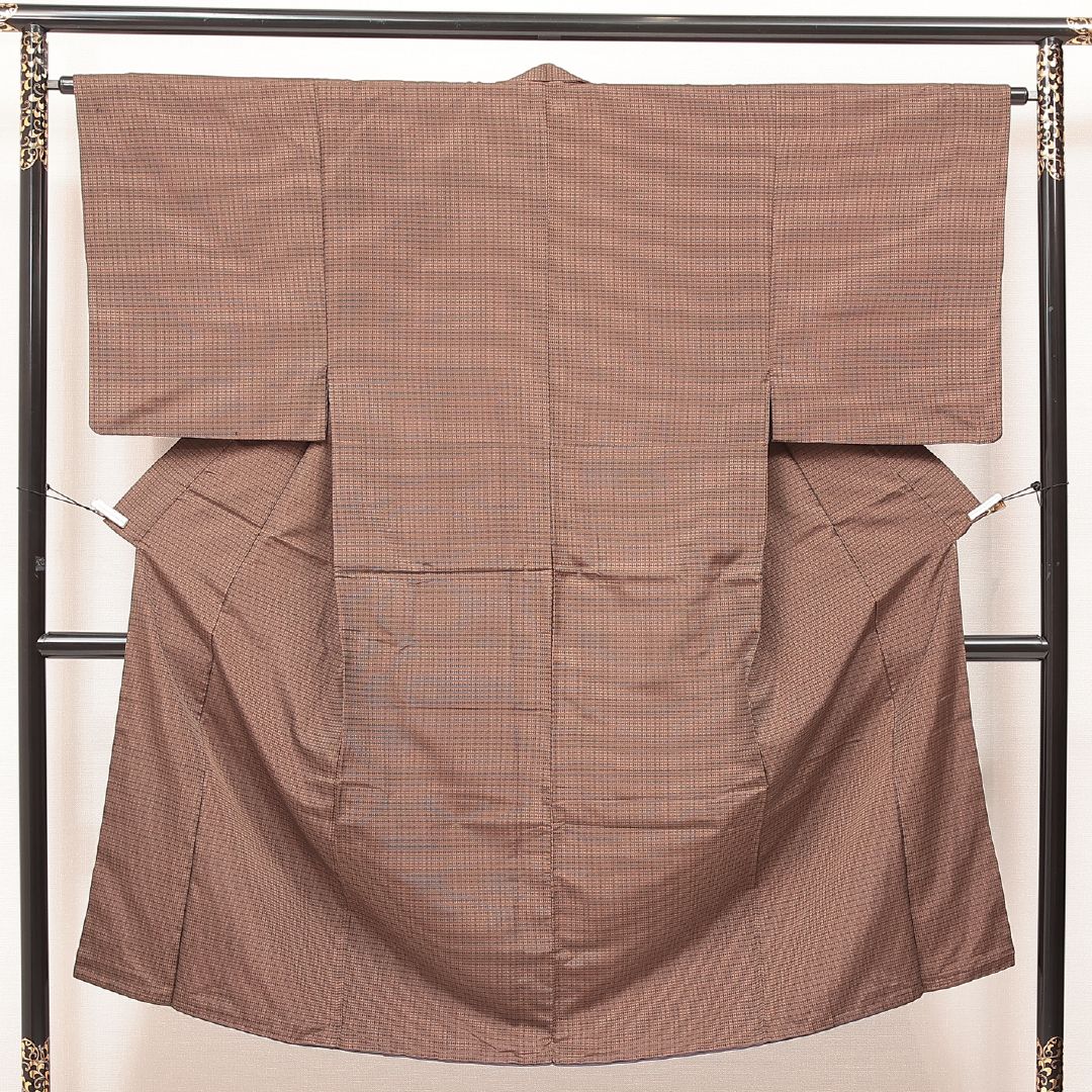 男着物 (大島紬) 袷 身丈138cm 裄丈64cm 正絹 Aランク インフォーマル 棒衿 Sサイズ 有馬 茶系 RP 1224-17190