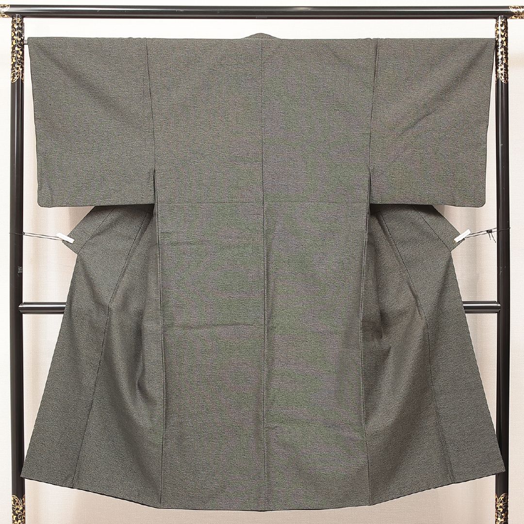 洗える着物 ウールの男着物 袷 身丈137cm 裄丈67cm ウール Aランク カジュアル 棒衿 Sサイズ 無地 緑系 RP 1224-17193
