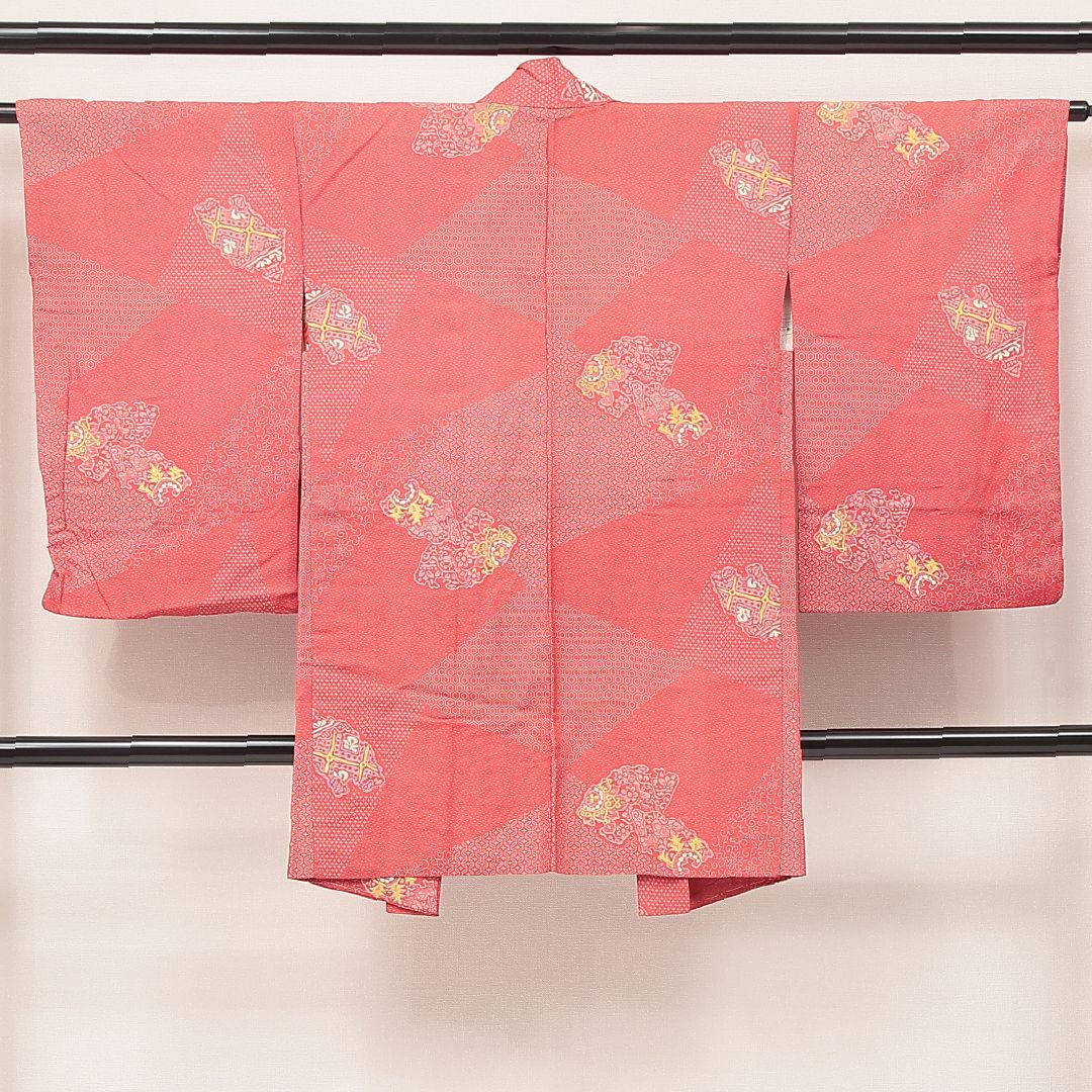 アンティーク 羽織 袷 身丈92cm 裄丈63cm 正絹 Bランク Sサイズ 花扇 ピンク系 LP 1232-17211