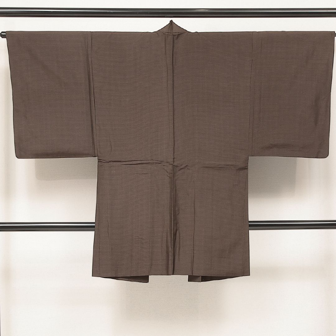 羽織 男性用 (紬) 袷 身丈97cm 裄丈66cm 正絹 Aランク インフォーマル Sサイズ 亀甲絣 茶系 RP 1235-17222