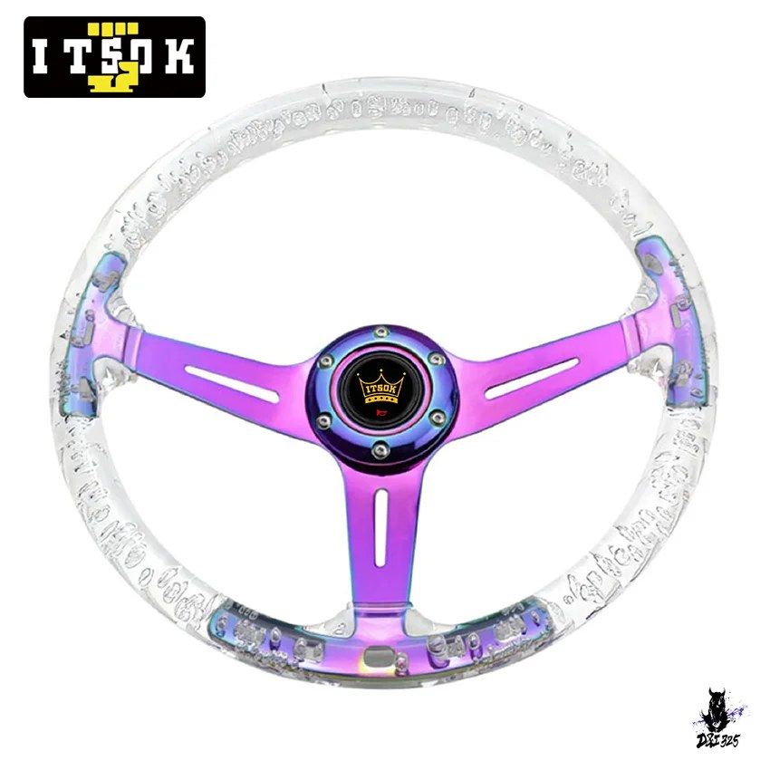 透明アクリル ステアリングホイール 14インチ ホワイトブルー JDM レーシング
