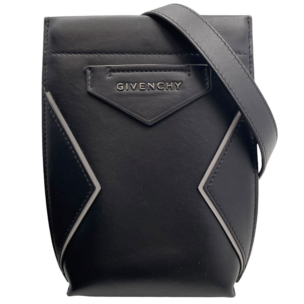 【中古】 Givenchy ジバンシィ アンティゴナ・ソフト iPhoneポーチ ミニクロスボディバッグ 黒 ショルダーバッグ カーフレザー ロゴ 26018504 MK