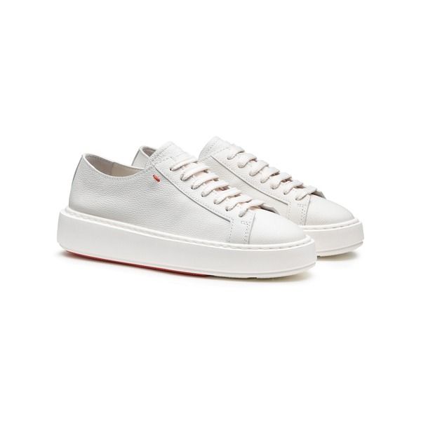 サントーニ レディース シューズ スニーカー レザー Santoni Tumbled Leather Sneaker Women White ホワイト