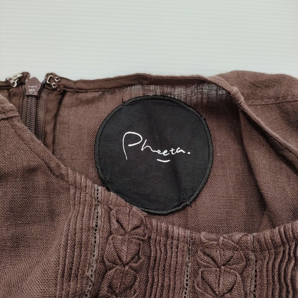 Pheeta リネンピンタックノースリーブワンピース サイズ2 ギャザーフレ