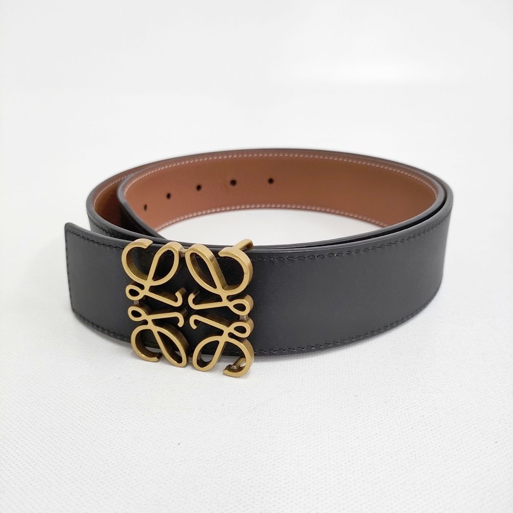 LOEWE リバーシブル アナグラムベルト ロゴ レザー ベルト ブラック レディース ロエベ【中古】6-0626G♪