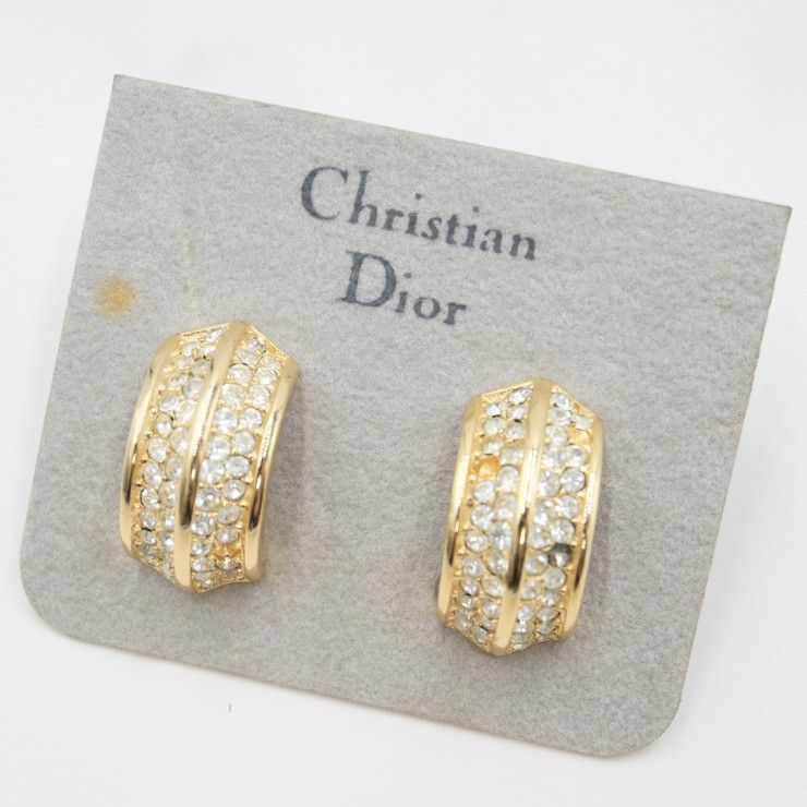 Christian Dior（クリスチャンディオール）ヴィンテージ ラインストーン イヤリング ゴールドカラー クリップ式 レディース【中古】
