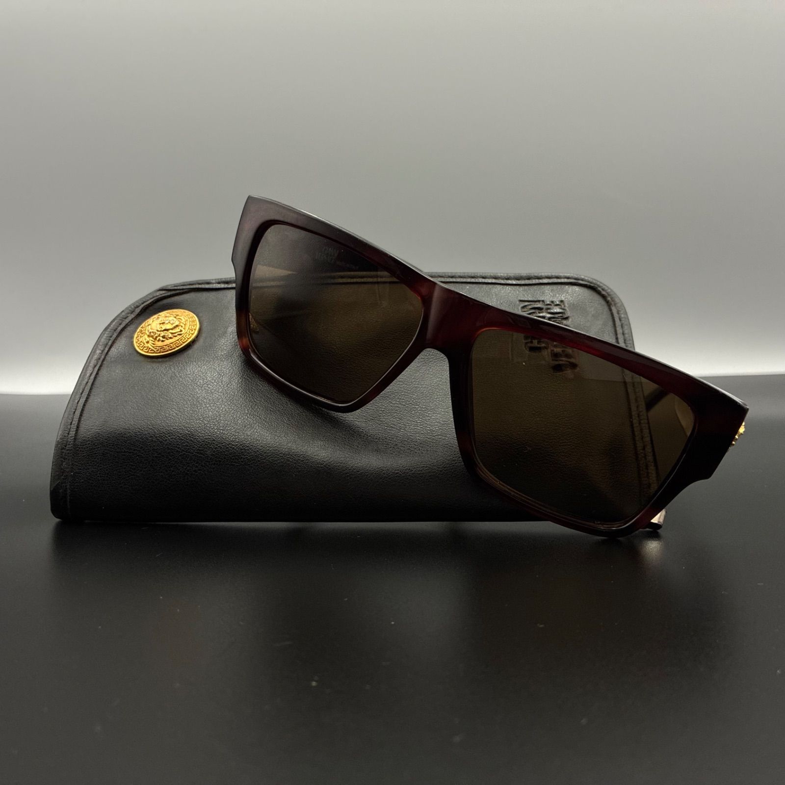 ジャンニ ヴェルサーチ Gianni Versace サングラス メデューサ ロゴ べっ甲 ウエリントン メガネフレーム アイウェア Y2K MOD 372 ブラウン 茶色