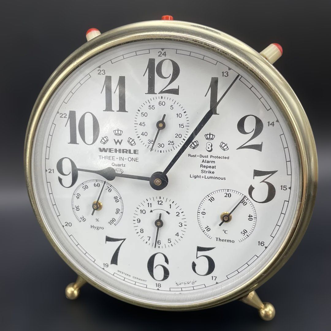 Wehrle ドイツ THREE IN ONE アラームクロック 目覚まし時計 WEHRLE 3in1 目覚まし時計 QZクォーツ 電池式 ウェラ THREE-IN-ONE