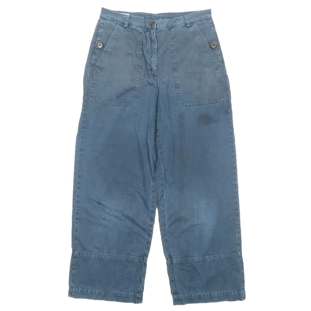 良品 DRIES VAN NOTEN ドリスヴァンノッテン 製品染め加工 ワイド ワークパンツ ボトムス 38 ブルー系 レディース 古着 中古 USED