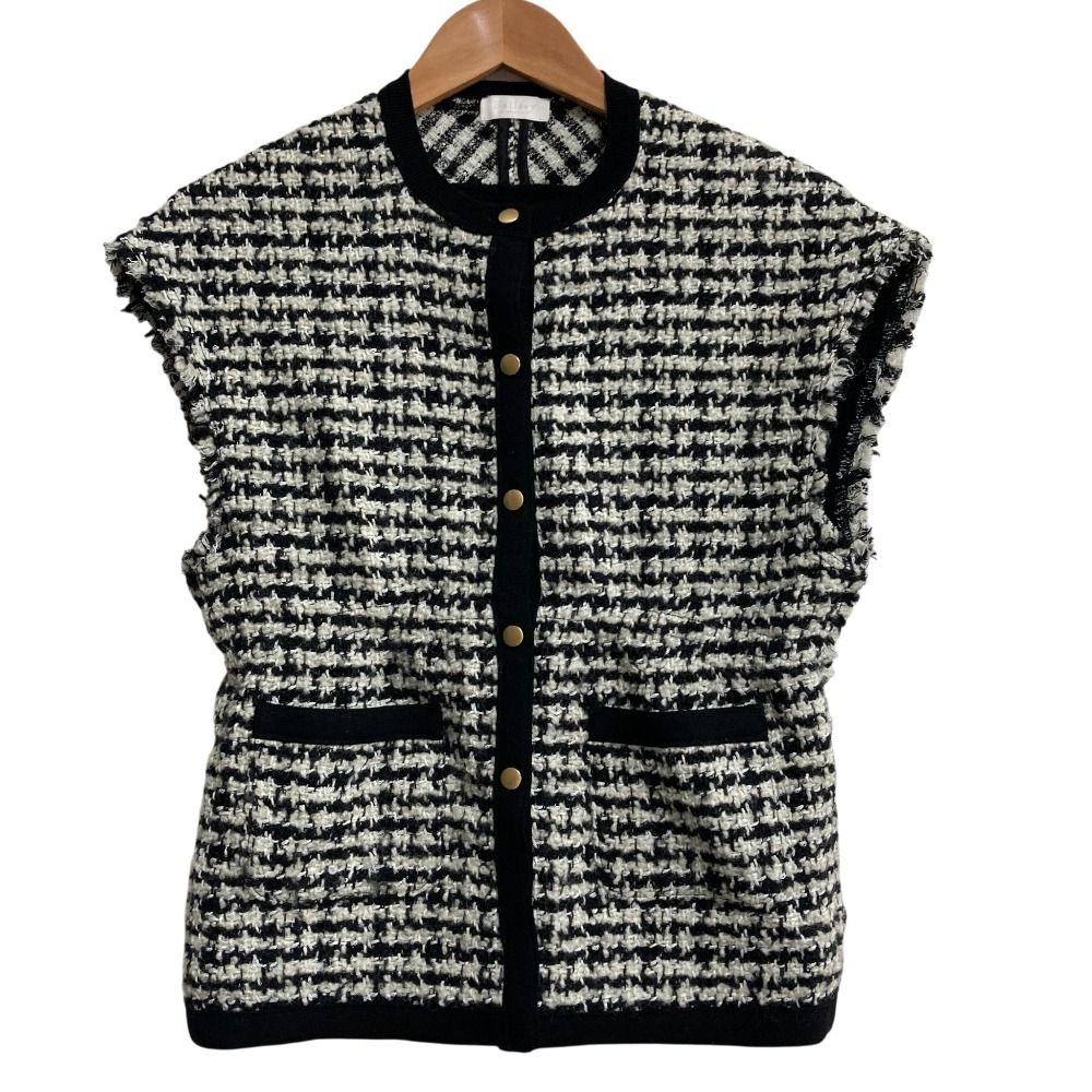 良品 24AW Ballsey ボールジー トゥモローランド ニットコンビツイード フレンチスリーブジレ サイズ36 ホワイト ブラック レディース 古着 中古 USED