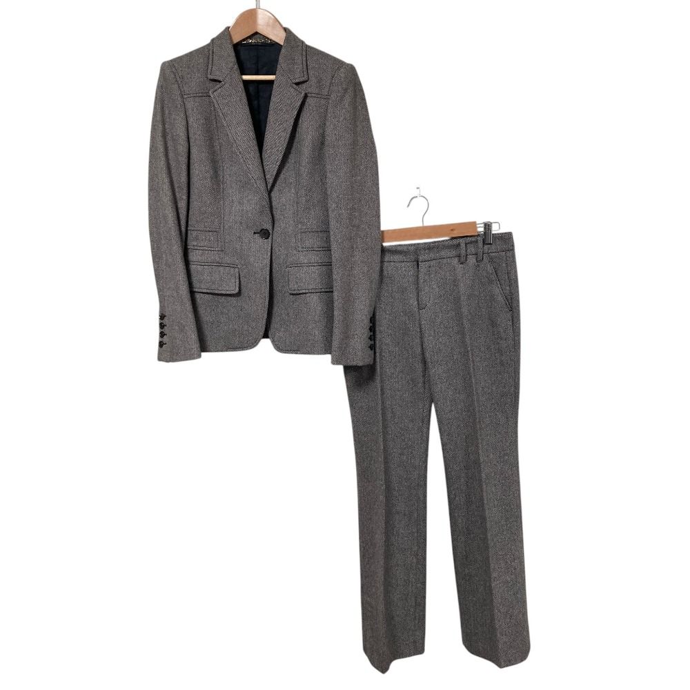 美品 GUCCI グッチ ヘリンボーン ジャケット パンツスーツ セットアップ サイズ40 グレー ブラック レディース 古着 中古 USED