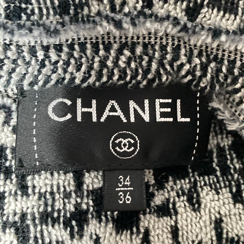 美品 CHANEL シャネル パイル地 ココマーク ポンチョ コート P53512 サイズ34/36 ブラック グレー レディース 古着 中古 USED