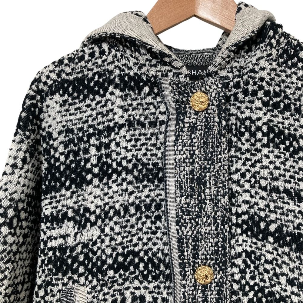 美品 CHANEL シャネル パイル地 ココマーク ポンチョ コート P53512 サイズ34/36 ブラック グレー レディース 古着 中古 USED