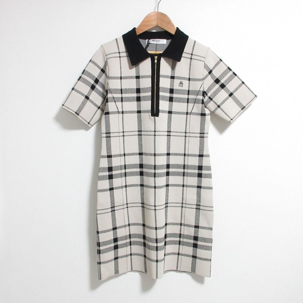 未使用 Her lip to ハーリップトゥ Trois Logo Knit Mini Dress ひざ上丈 ミニワンピース 1243205023 Mサイズ ベージュ レディース 古着 中古 USED