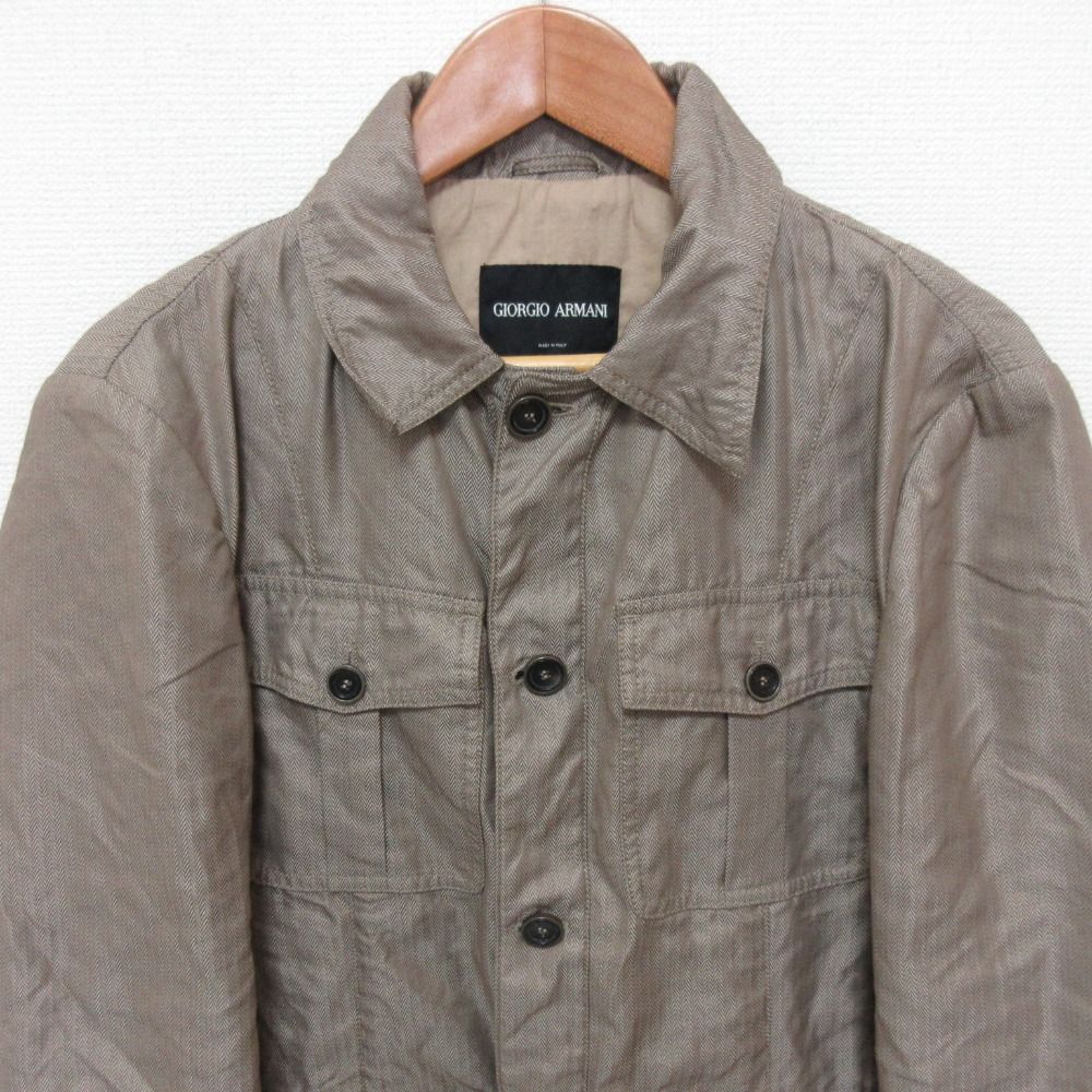 美品 GIORGIO ARMANI ジョルジオアルマーニ ヘリンボーン柄 ハンティングジャケット ミリタリージャケット サイズ46 ベージュ メンズ 古着 中古 USED 美品 GIORGIO ARMANI ジョルジオアルマーニ ヘリンボーン柄