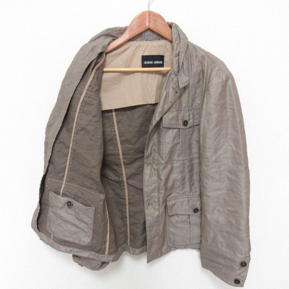 美品 GIORGIO ARMANI ジョルジオアルマーニ ヘリンボーン柄 ハンティングジャケット ミリタリージャケット サイズ46 ベージュ メンズ 古着 中古 USED 美品 GIORGIO ARMANI ジョルジオアルマーニ ヘリンボーン柄